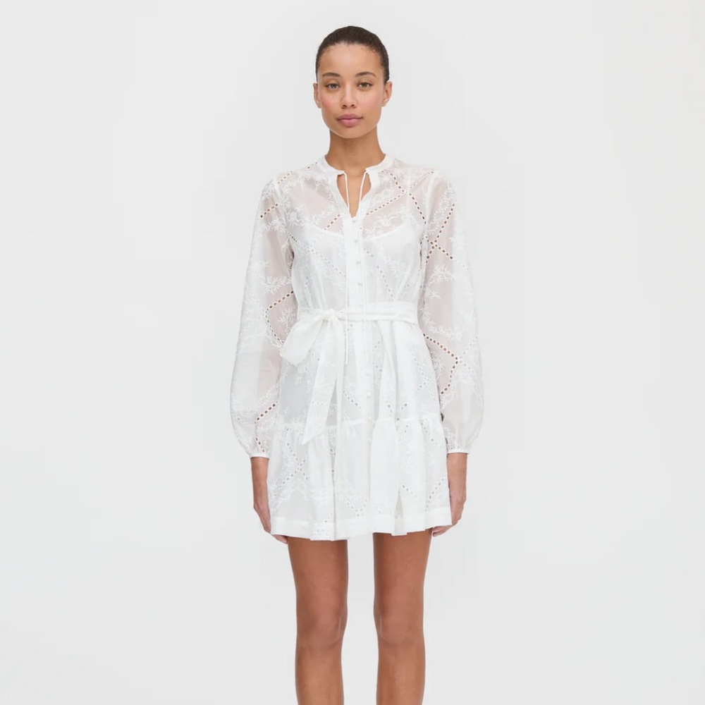 Hill House Yara Mini Dress in White Patchwork Organza Size XS